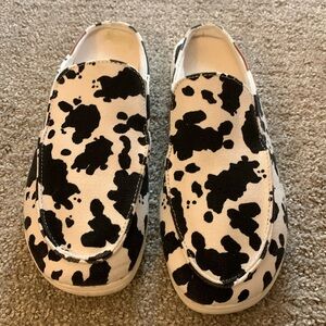 Cow print women’s slip ons size 8
